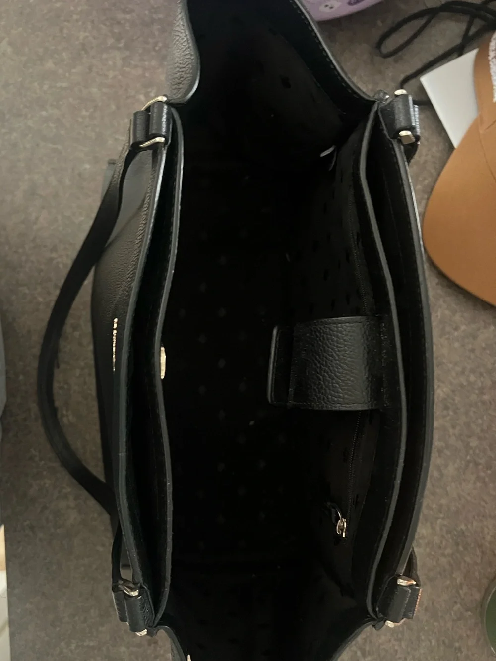 kate spade Black Pebbled Leather Satchel with Gold Logo